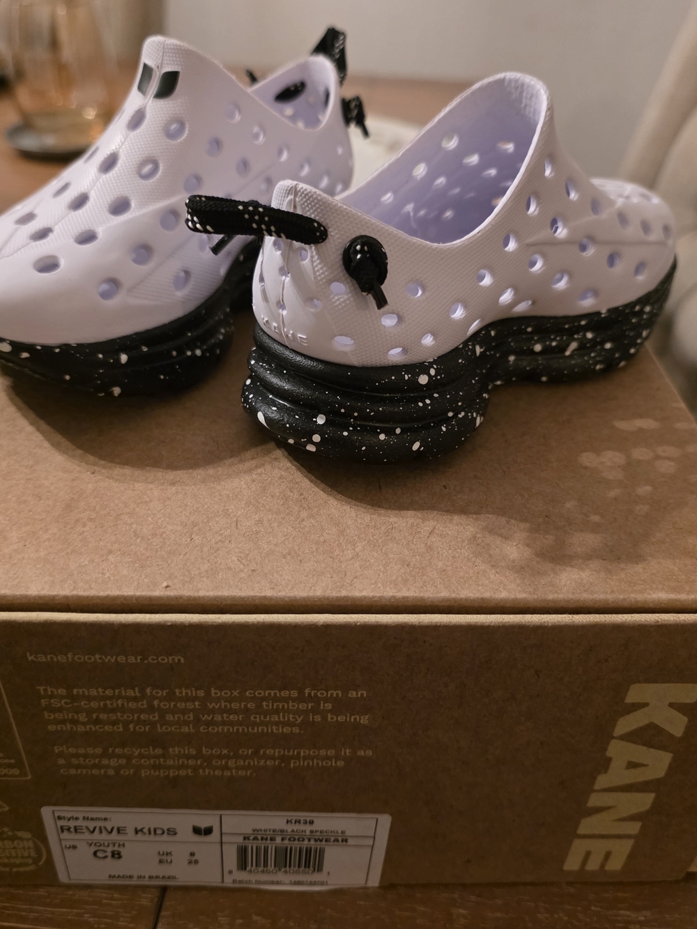 Kane Revive Kids Lightweight Slip-On Clog in White and Black